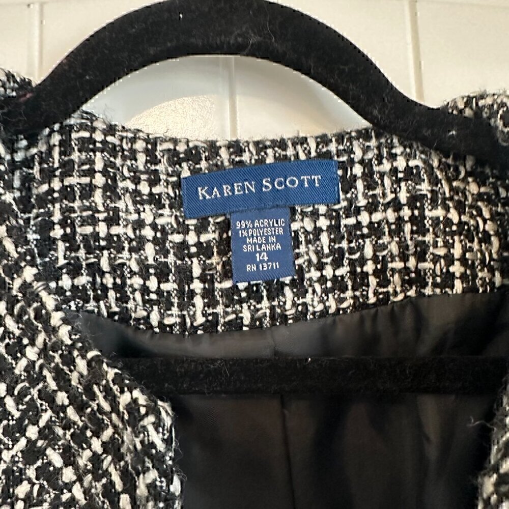 Karen Scott PLUS women's blazer suit jacket black white grey patterned women 14 - Picture 2 of 12